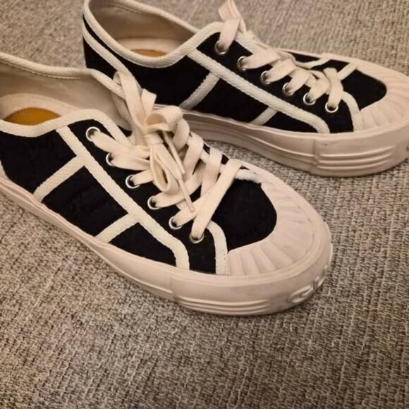 New Gucci women's / ladies canvas GG sneakers shoes Lace Pip Eco black 6.5 36+